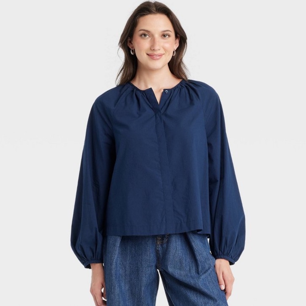 Women’s Balloon Long Sleeve Blouse - Universal Thread ~ Navy S